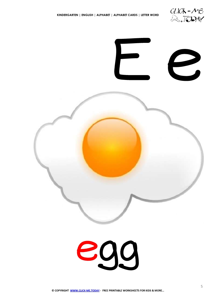 ENGLISH ALPHABET CARDS LETTER WORD E